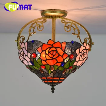 12-дюймовый подвесной светильник с витражным стеклом в стиле Фумат Тиффани 