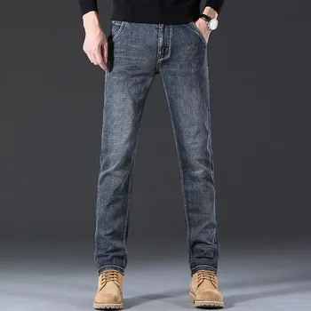 2023 Новые мужские джинсы классического стиля, деловые брюки повышенной эластичности, повседневные модные джинсовые брюки, мужская одежда