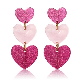 2023 Новые розовые трехслойные серьги-сердечки Barbie для девочек, подарок, простые серьги-подвески с допамином для женщин, мамы