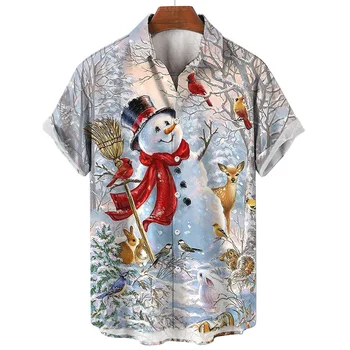 2024 Повседневные Модные Мужские Рубашки Рождественская Рубашка Для Мужчин С Короткими Рукавами Вечерние Летние Гавайские Рубашки Мужская Одежда Топы Футболка
