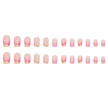 24шт французских глянцевых накладных ногтей с блестящими краями, светло-розовый многоразовый искусственный ноготь для повседневной жизни, повседневного использования
