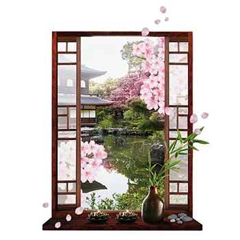 3D Окно Сакура Цветок Персика Художественная Наклейка На стену Съемная Настенная Наклейка