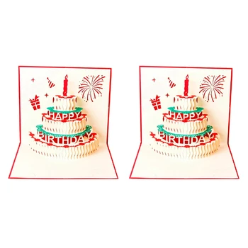 3X Открытки с Днем рождения, поздравительные подарочные карты, бумажный 3D винтажный торт ручной работы, вырезанный лазером, с красным конвертом