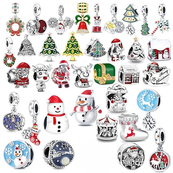 925 серебряный Рождественский снеговик, лось, колокольчик, бутик, подвеска, подходит для Pandora, оригинальный браслет, бусины, ожерелье, женские украшения своими руками