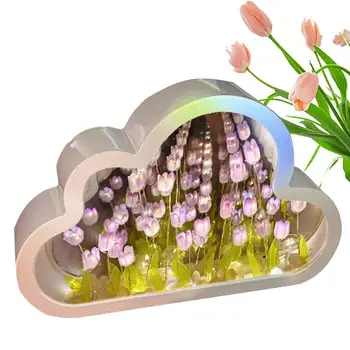 DIY Cloud Tulip Светодиодный ночник для спальни для девочек, креативные зеркальные настольные лампы, прикроватные подарки ручной работы на День рождения