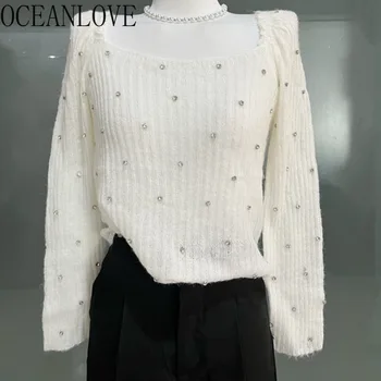 OCEANLOVE Женские свитера с квадратным вырезом Осень Зима Ретро Пуловеры Элегантная Корейская мода Pull Femme