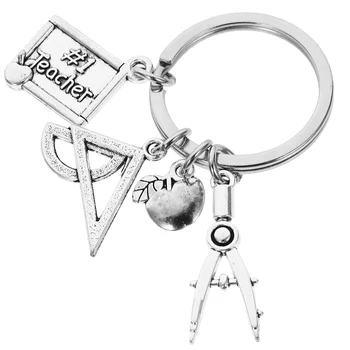 Брелок для учителя, металлическое кольцо для ключей, треугольная линейка, брелок для ключей, рюкзак, кошелек, подвесной кулон