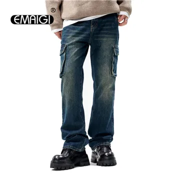 Винтажные джинсы для мужчин Уличная мода Хип-хоп Свободные повседневные прямые джинсовые мешковатые джинсы-карго Брюки Y2k Мужские брюки