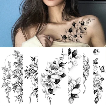 Временные наклейки с татуировкой на коже в виде цветка розы, татуировки Blossom Flase для тела/ног / рук / шеи / спины, цветочные татуировки