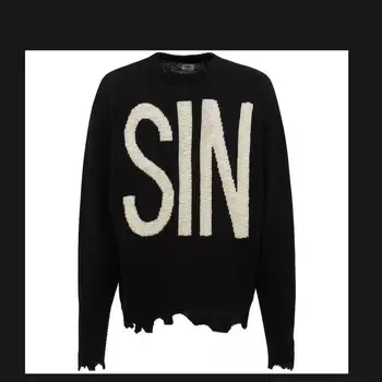Вязаный свитер Saint Michael, пуловер для мужчин и женщин, лучшее качество, с буквой греха, Хай-стрит, свободная, повседневная, нерегулярная, с поврежденным круглым вырезом, с капюшоном