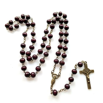 Длинные деревянные католические четки, ожерелье из бисера, Распятие для цепочки с крестом для женщин и мужчин