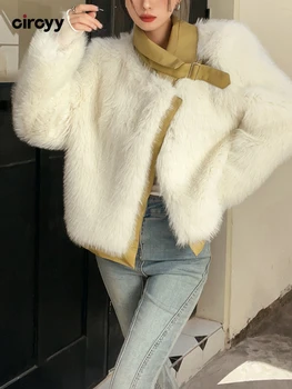 Женская куртка Circyy, пальто из искусственного меха, Новинка зимы 2023, верхняя одежда со стоячим воротником, Корейские Уличные свободные утепленные теплые пальто