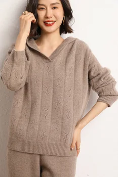 Женский кашемировый свитер 2023, осенне-зимний Новый полый капюшон