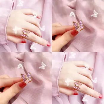 женское розовое кольцо с бабочкой, модные аксессуары
