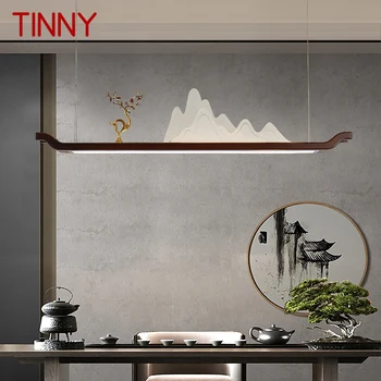 Жестяной светодиодный подвесной светильник в китайском стиле, креативная прямоугольная люстра в стиле дзен с рисунком холма для домашней столовой чайханы