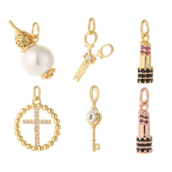 Изысканная губная помада, ножницы, подвески в виде креста с фианитами для изготовления ювелирных изделий, золотые дизайнерские серьги 