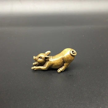 Коллекционные китайские латунные резные животные Зодиакальная Свинья Изысканные Маленькие Статуэтки