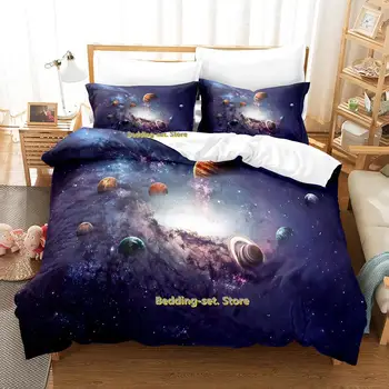 Комплект Постельных Принадлежностей New Planets Single Twin Full Queen King Size Bed Set Для Спальни Взрослого Ребенка Комплекты Пододеяльников для Пуховых Одеял Кровать outer space universe