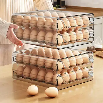 Контейнер для хранения яиц со шкалой таймера, двухслойный, большой емкости, компактная подставка для яиц в холодильнике
