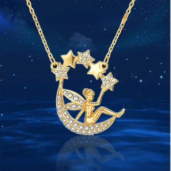 Кулон Лунной Феи из чистого золота 999 пробы, 3D-ожерелье из твердого золота 18 карат, женский Прекрасный Рождественский подарок, Настоящие Золотые цепочки, Ювелирные подарки