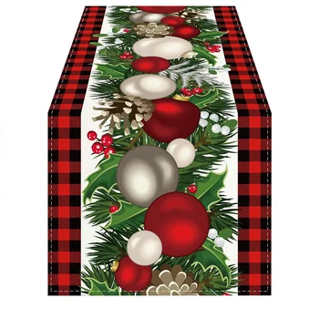 Льняная рождественская дорожка для стола в красную и черную клетку длиной 72 дюйма, сезонное зимнее украшение Рождественского стола