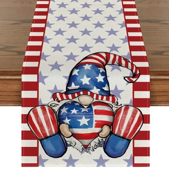 Льняной Столовый Флаг на День Независимости США, Звездно-Полосатая Скатерть, Обеденный Стол, Ресторанный Чайный Флаг, Украшение Для Покрытия Кровати Флагом