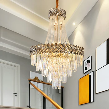 люстра в стиле лофт современный домашний декор хрустальная лампа дизайн гостиной лестницы светодиодный подвесной светильник cristal light