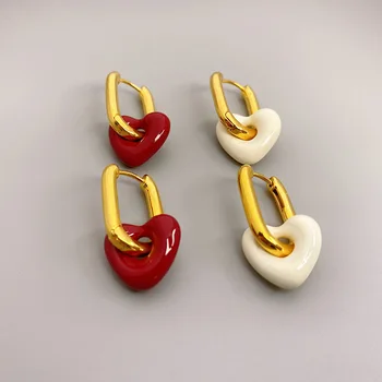 Медные серьги в форме сердца, красные, белые, роскошный дизайн, женские Золотые Модные украшения, аксессуар для украшения, Высокое качество