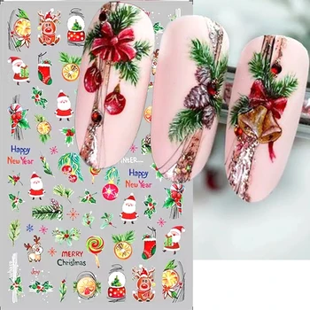 Милые Рождественские наклейки для ногтей, слайдеры для ногтей, блестящие белые блестящие снежинки, Олень, Лось, Санта Клаус, нажимные украшения для ногтей
