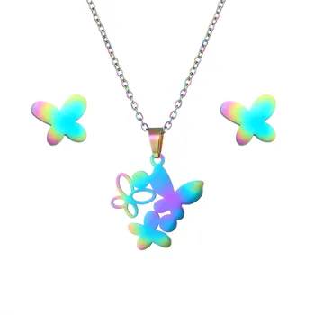 Модные ожерелья с подвеской в виде разноцветной бабочки из нержавеющей стали для женщин, цепочки на ключицах, ожерелья для животных, Набор ювелирных изделий, подарок для вечеринки