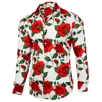 Мужские рубашки с цветочным принтом с длинным рукавом для мужчин, роскошная мужская дизайнерская одежда, гавайская мода, элегантные классические футболки для женщин