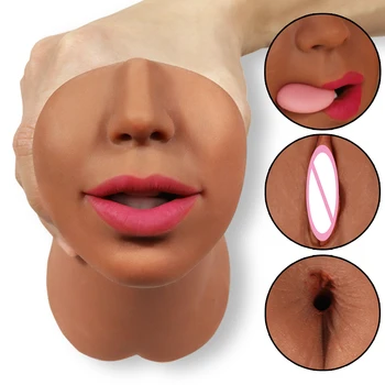 Мужской мастурбатор с вагинальным анусом 3 В 1, Оральный секс, настоящая Глубокая горловая мастурбация, Воздушная чашка, минет, карманная киска, Сексуальные игрушки для мужчин