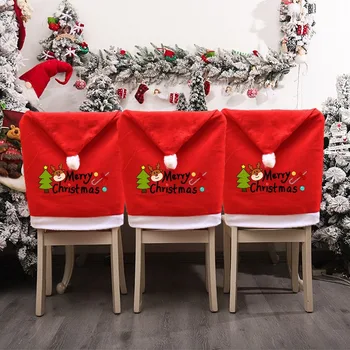 Новейшие Чехлы для стульев Санта Клауса в красной/серой шляпе 2024 года, декоративные Чехлы для Рождественского обеденного стола для вечеринки, Тканевые Чехлы для стульев