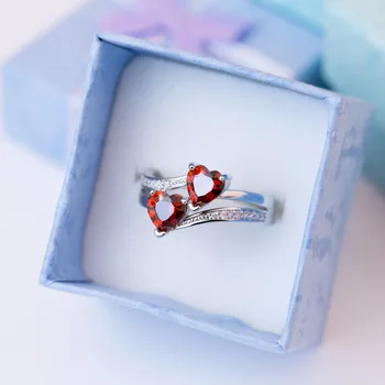 Новые стильные женские кольца, посеребренные Двойные кубические цирконы в форме сердца, обручальное кольцо для женщин, девочек, хороший подарок на День рождения