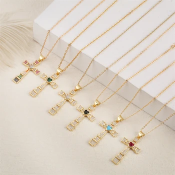 Ожерелье в стиле хип-хоп с крестом и подвеской для мужчин и женщин, кроссовки с цепочкой из циркона, ожерелье из меди 18 карат, позолоченное ожерелье, модные украшения
