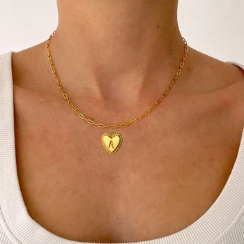 Ожерелье с названием из начальной буквы для женщин, Чокер с буквой алфавита, Ожерелье золотого цвета, длинные цепочки из нержавеющей стали, звено