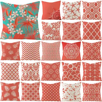 Оранжевая геометрическая наволочка, декоративные диванные подушки в виде Мандалы, наволочки из хлопка и льна, наволочка с цветочным рисунком для девочек, домашний декор 45