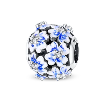 Оригинальные 100% подлинные бусины из стерлингового Серебра S925 Пробы с голубыми цветами подходят для браслета Pandora, шарма 