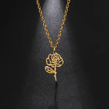 Подвеска в виде цветка розы, ожерелье из нержавеющей стали, изящная минималистичная цепочка для очаровательной девушки, ювелирный подарок на годовщину Дня Святого Валентина