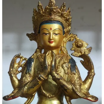 Подлинная Тибетская Статуя Будды авалокитешвара Ченрезиг ручной работы 8 дюймов Буддизм
