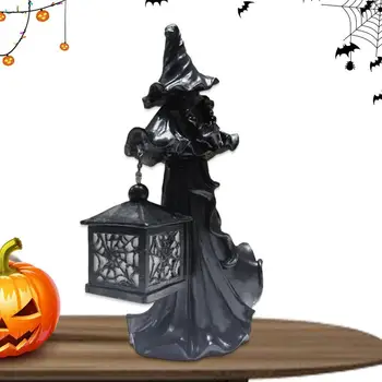 Посланник Ада с фонарем, Винтажные Статуи ведьм из светодиодной смолы, Фонари на Хэллоуин, Статуи Ведьм, Статуя Призрака на Хэллоуин для дома