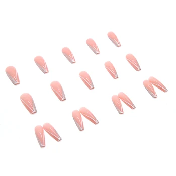 Розовые накладные ногти с длинным рисунком, полностью покрывающие квадратные искусственные ногти для женской одежды для выступлений на сцене