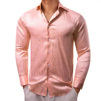 Роскошные рубашки для мужчин, Шелковые, атласные, в розовую полоску, С длинным рукавом, Приталенные Мужские блузки, Топы с отложным воротником, Дышащая одежда