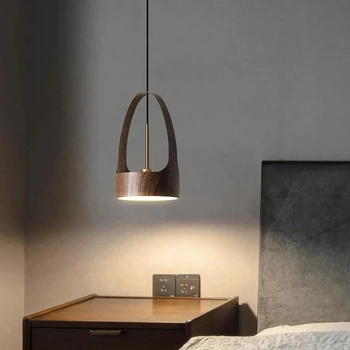 Скандинавский светодиодный подвесной светильник для спальни, прикроватной тумбочки, кухни, столовой, подвесных светильников из орехового дерева, деревянного современного декоративного освещения