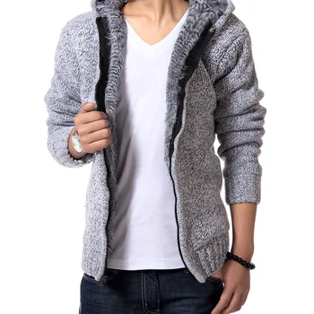 Теплый мужской свитер из плотного зимнего кашемира с капюшоном, тонкое модное вязаное пальто-кардиган
