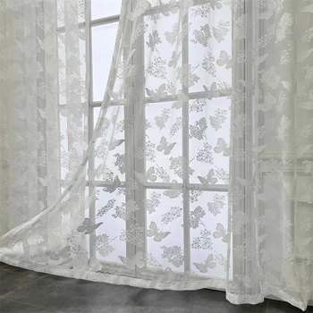 Французские Романтические Белые кружевные Бархатные бабочки с вышивкой, Прозрачные тюлевые занавески для гостиной, спальни, балконного окна, Вуалевые шторы