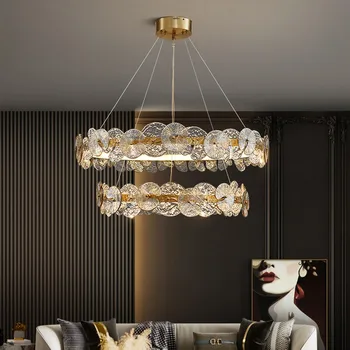 Художественная светодиодная люстра, подвесной светильник, медь, высококачественное столовое стекло, роскошные подвесные круглые светильники в стиле постмодерн для спальни