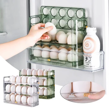 Ящик для хранения яиц, органайзер для холодильника, Футляр для хранения свежих яиц, Реверсивная Трехслойная подставка для яиц, 30 шт. кухонных принадлежностей